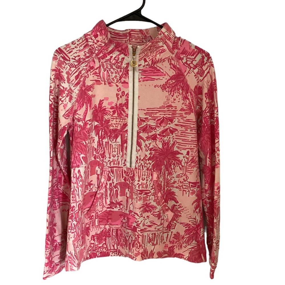 Lilly Pulitzer Skipper Dipper Popover Quarter Zip Pink White Small